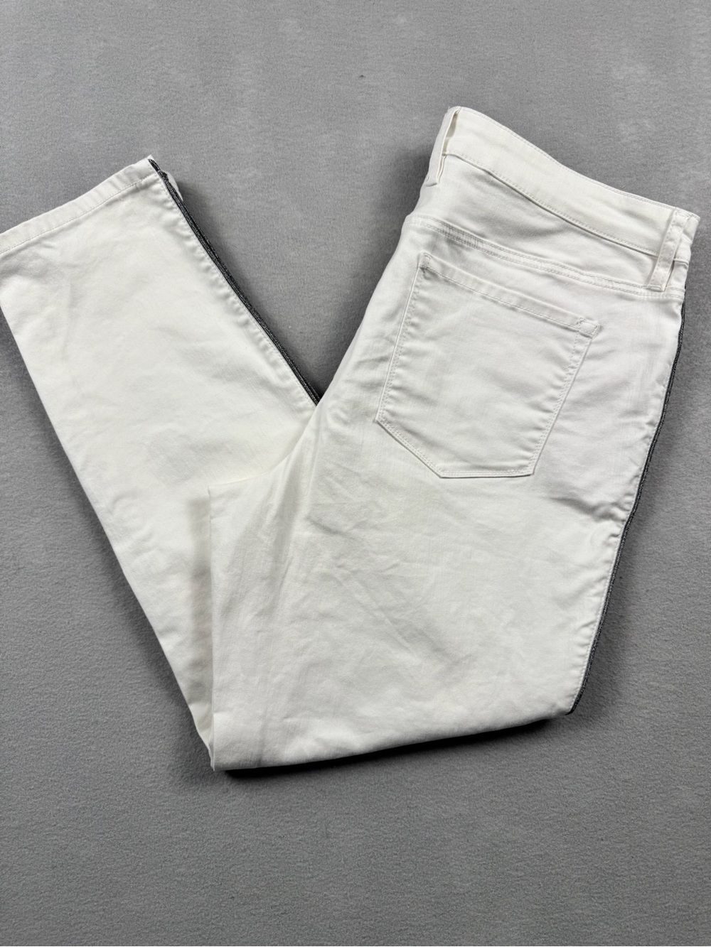 Tommy Bahama Women 16 Ella Twill High Rise Ankle Jeans White 36/27 Tuxedo Stripe